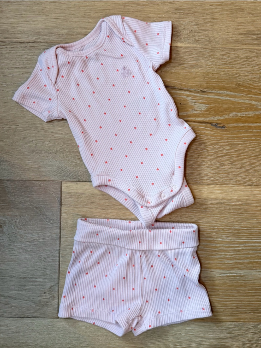 GAP Baby Pink Ribbed Bodysuit with Coral Dot Accents